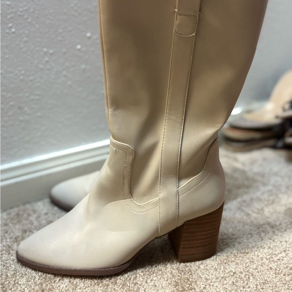 Elegant Cream Knee-High Boots- Used.
